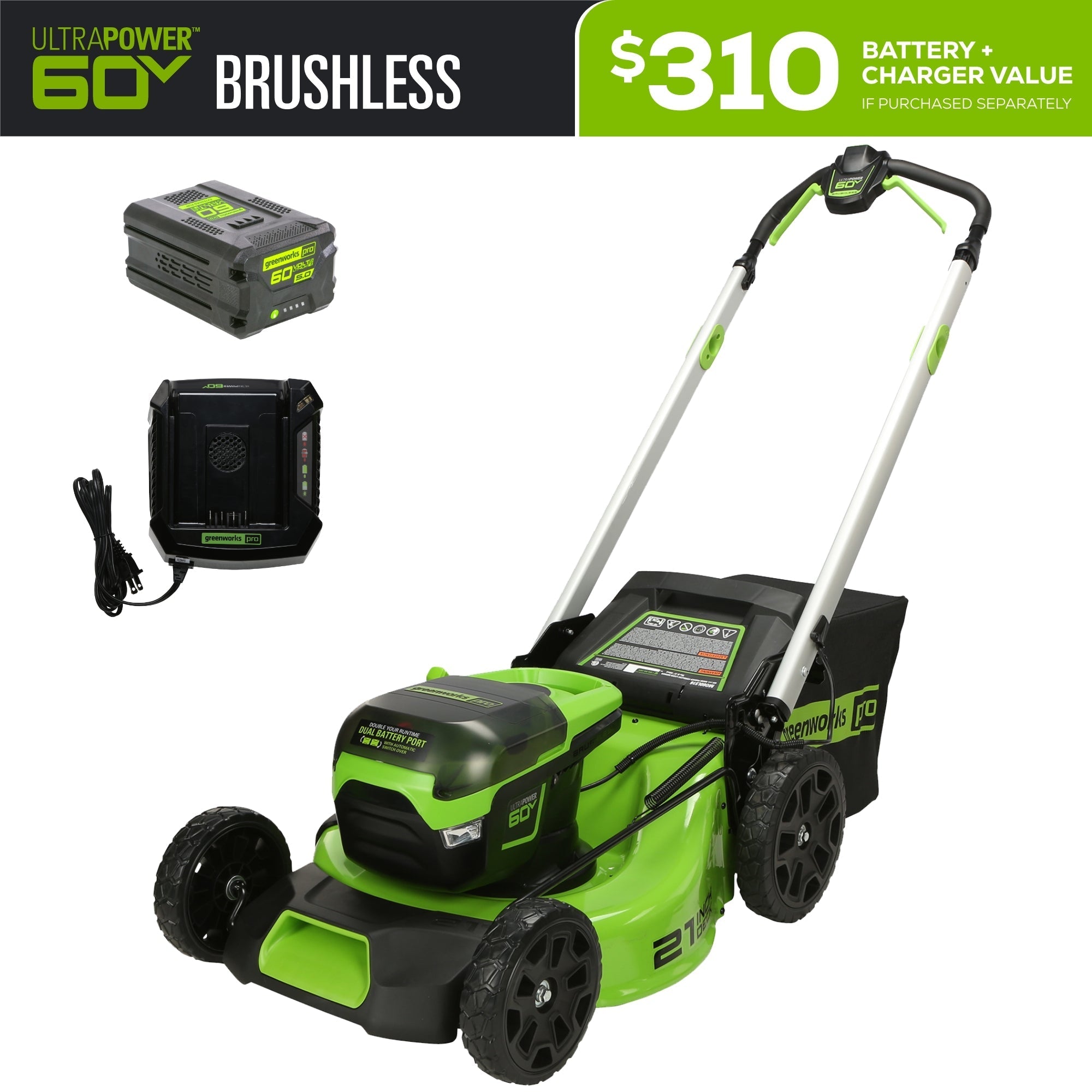 60V 21" Cordless Battery Push Lawn Mower w/ 5.0Ah Battery & Charger, LM2116