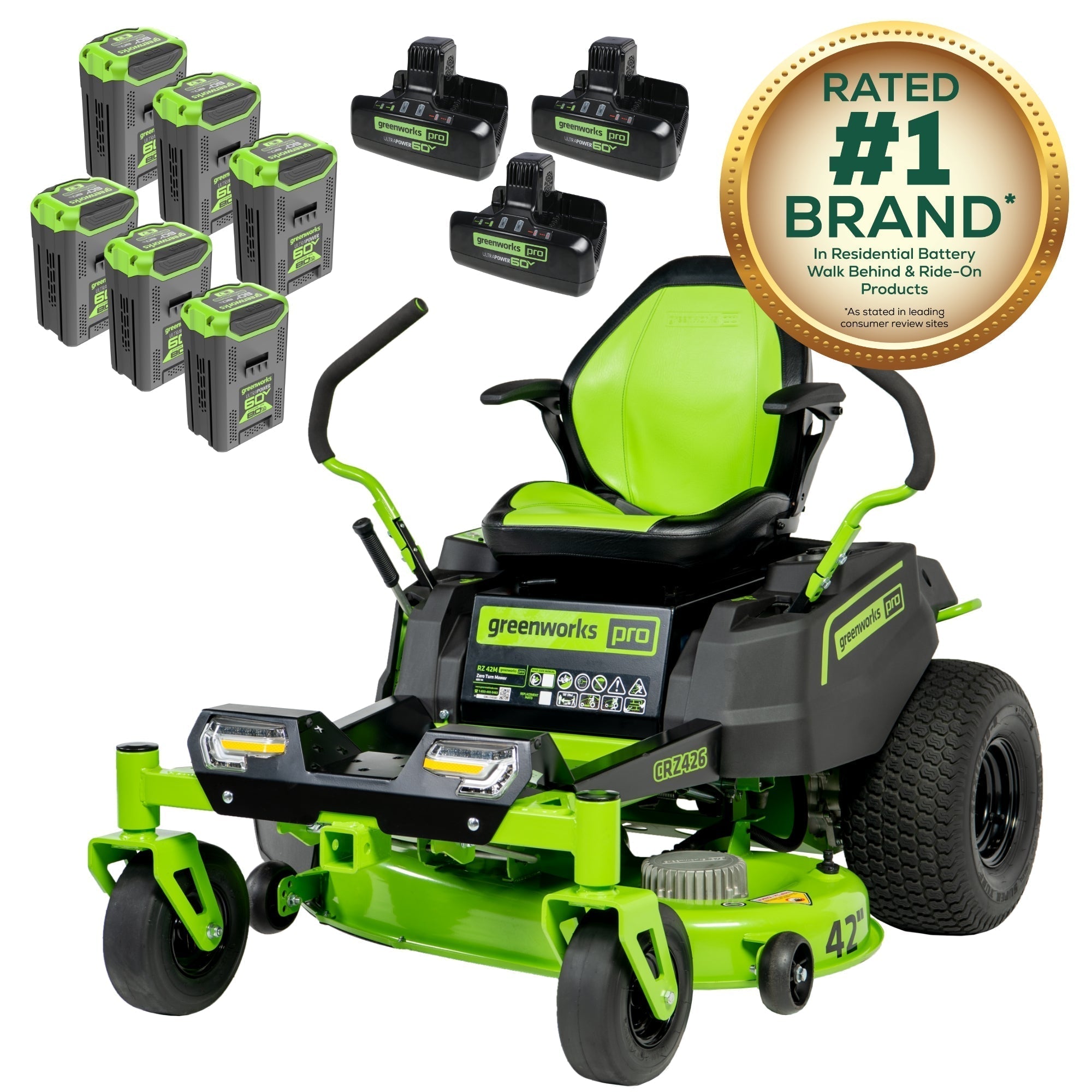 60V 42” Electric CrossoverZ Zero Turn Mower with (6) 8 Ah Batteries and (3) Dual Port Turbo Chargers, CRZ4261