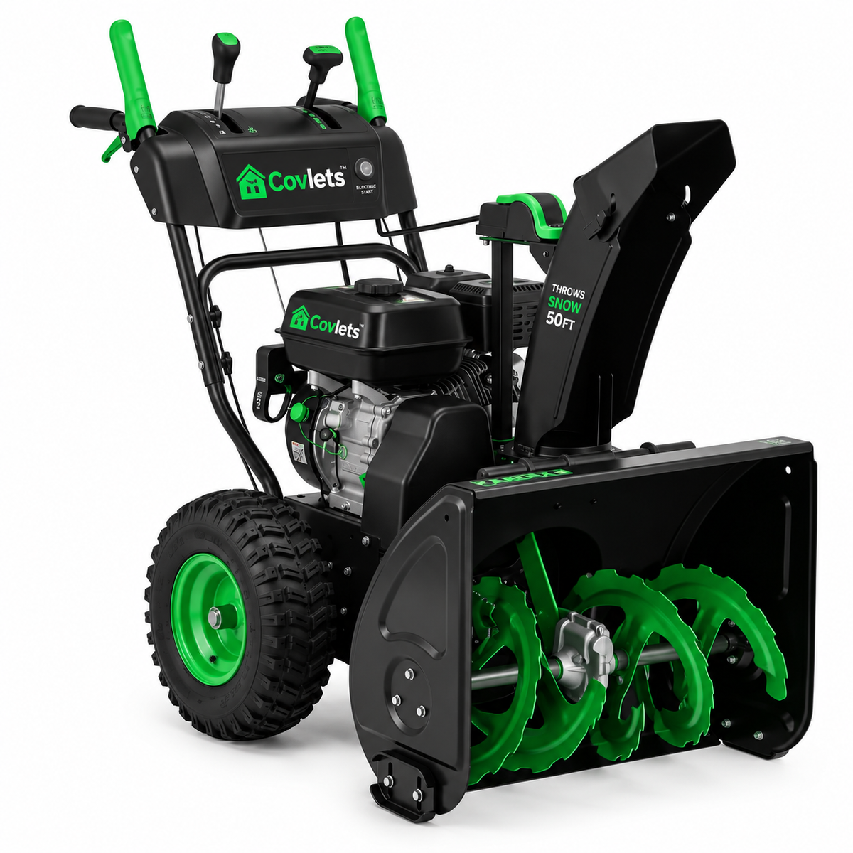 covlets 212cc 2-Stage Gas Snow Blower with Electric Start, 24-Inch Clearing Width, Power Steering & Heated Hand Grips