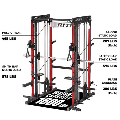 M1 PRO Multi-Functional Smith Machine with Cable Crossover System and Squat Rack for Home Gym