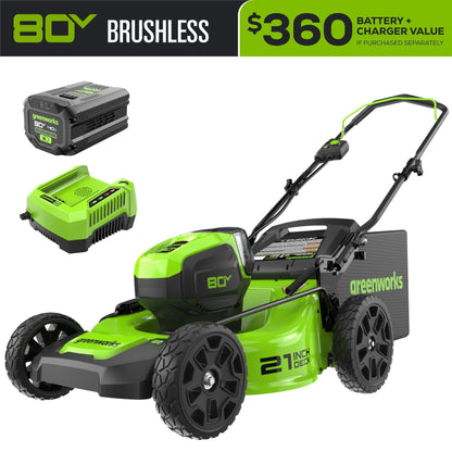 80V 21" Brushless 3-in-1 Push Lawn Mower: 4.0 Ah Battery and Charger, LM2138