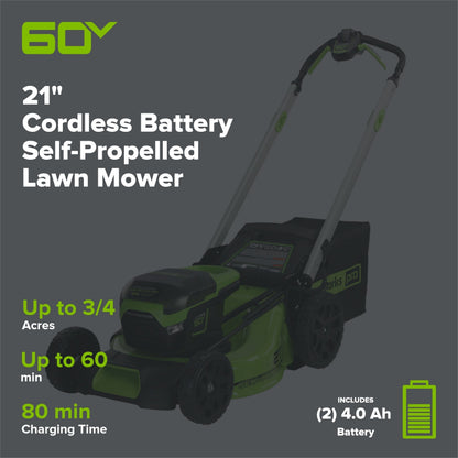 60V 21" Cordless Battery Self-Propelled Lawn Mower w/ Two (2) 4.0Ah Batteries & Dual Port Charger, LM2116S