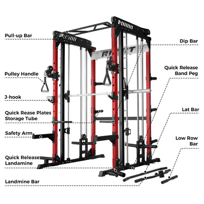 M1 PRO Multi-Functional Smith Machine with Cable Crossover System and Squat Rack for Home Gym