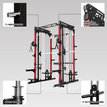 M1 PRO Multi-Functional Smith Machine with Cable Crossover System and Squat Rack for Home Gym
