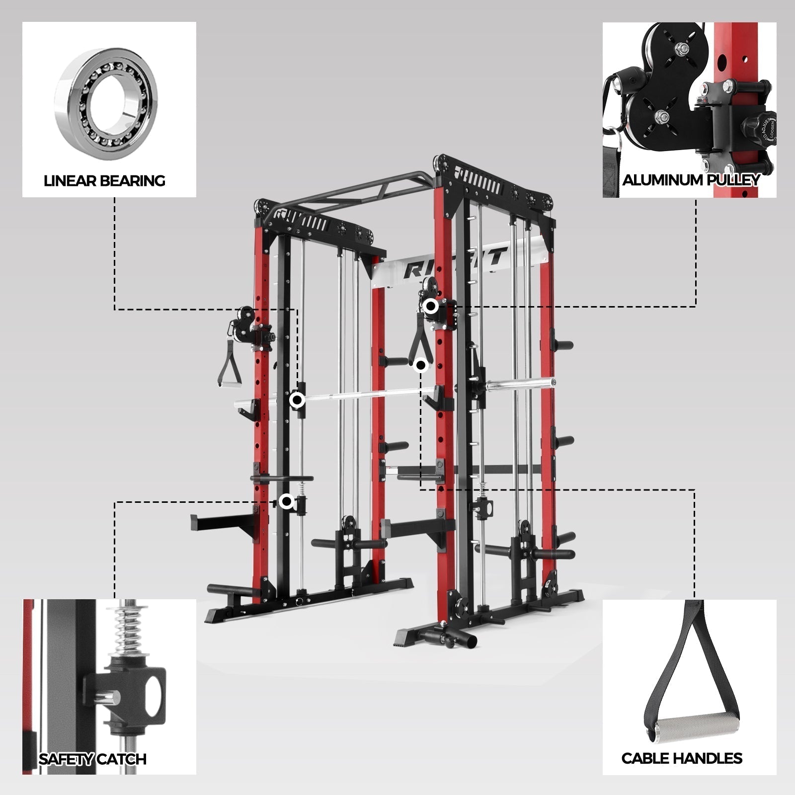 M1 PRO Multi-Functional Smith Machine with Cable Crossover System and Squat Rack for Home Gym