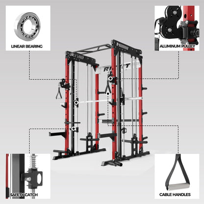 M1 PRO Multi-Functional Smith Machine with Cable Crossover System and Squat Rack for Home Gym