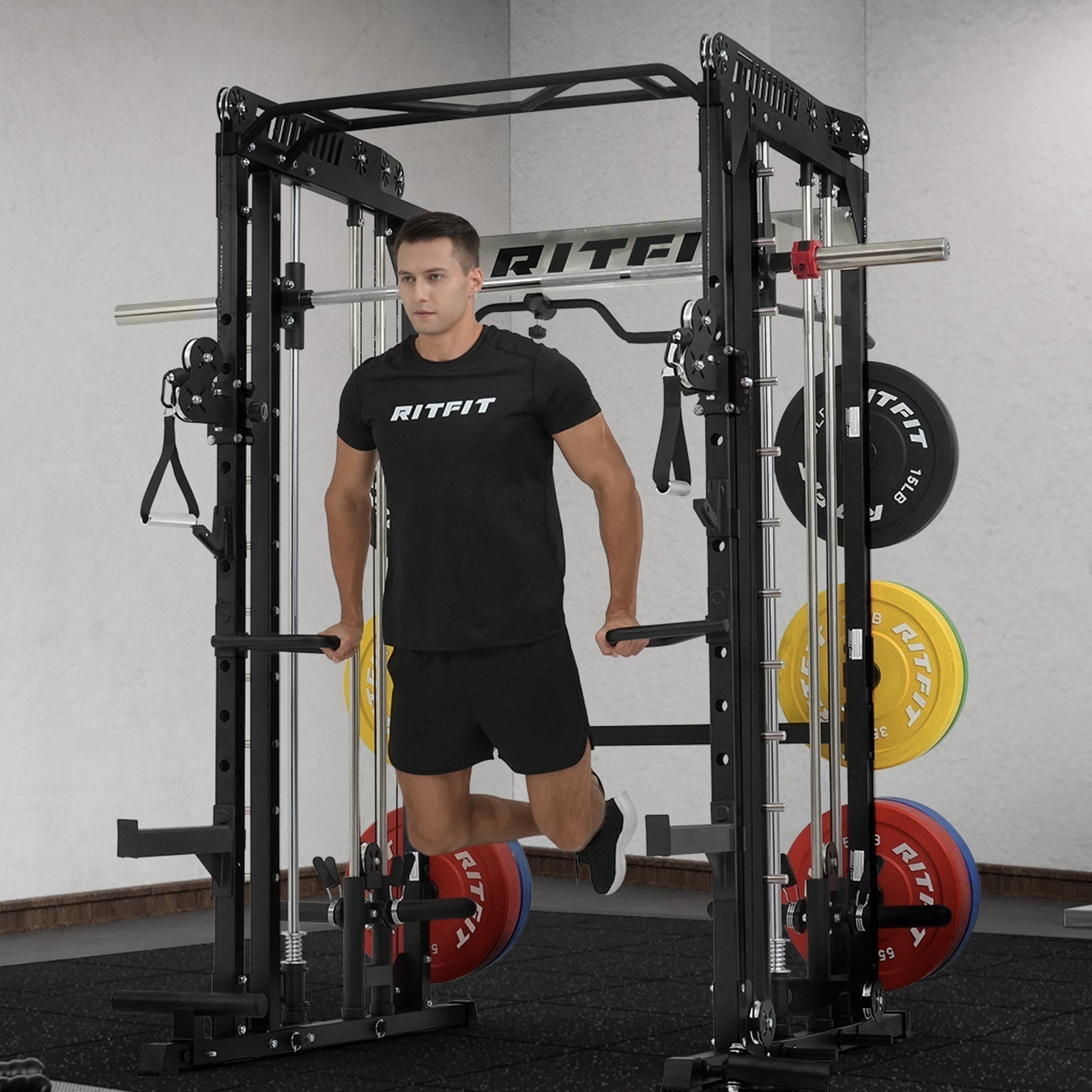 M1 PRO Multi-Functional Smith Machine with Cable Crossover System and Squat Rack for Home Gym