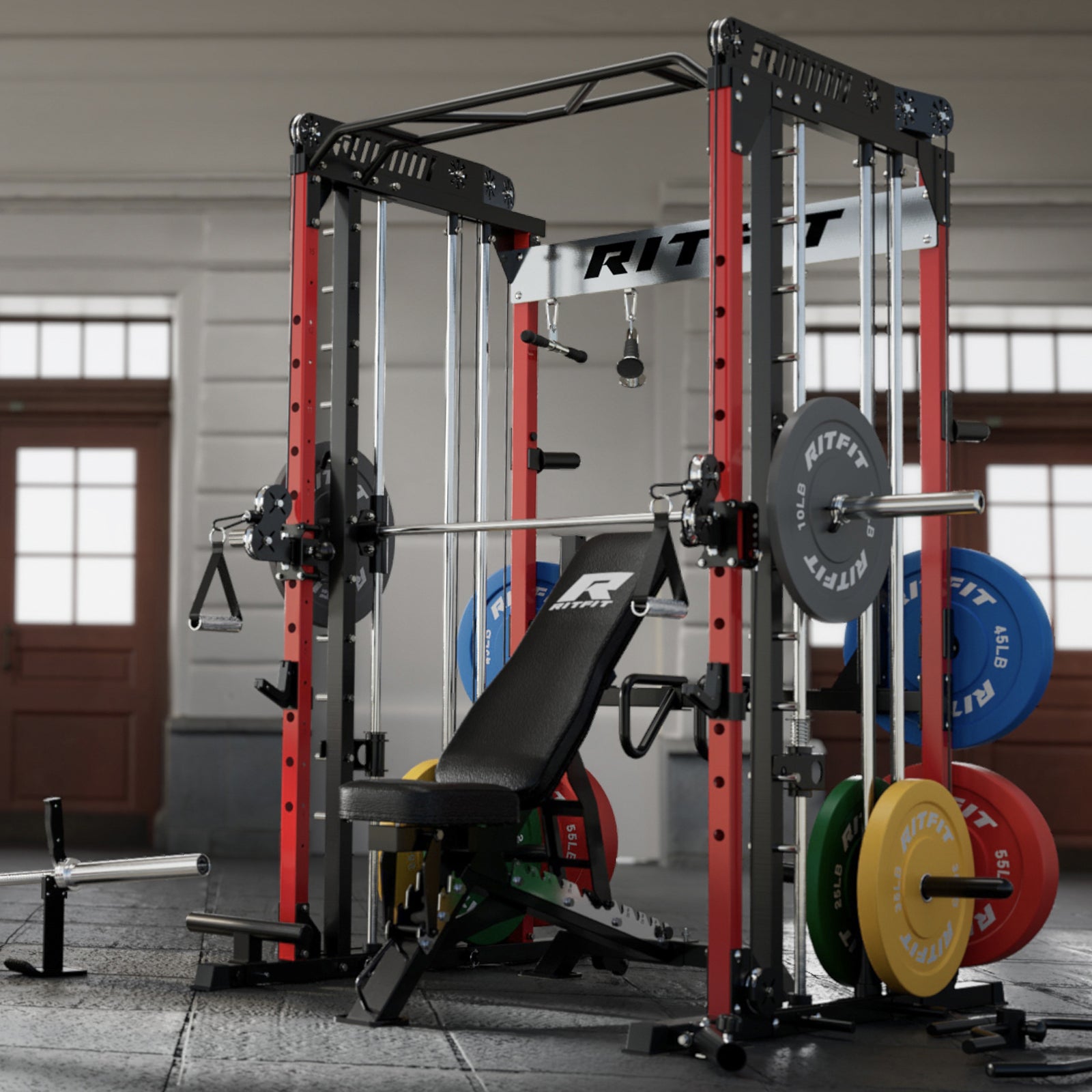 M1 PRO Multi-Functional Smith Machine with Cable Crossover System and Squat Rack for Home Gym