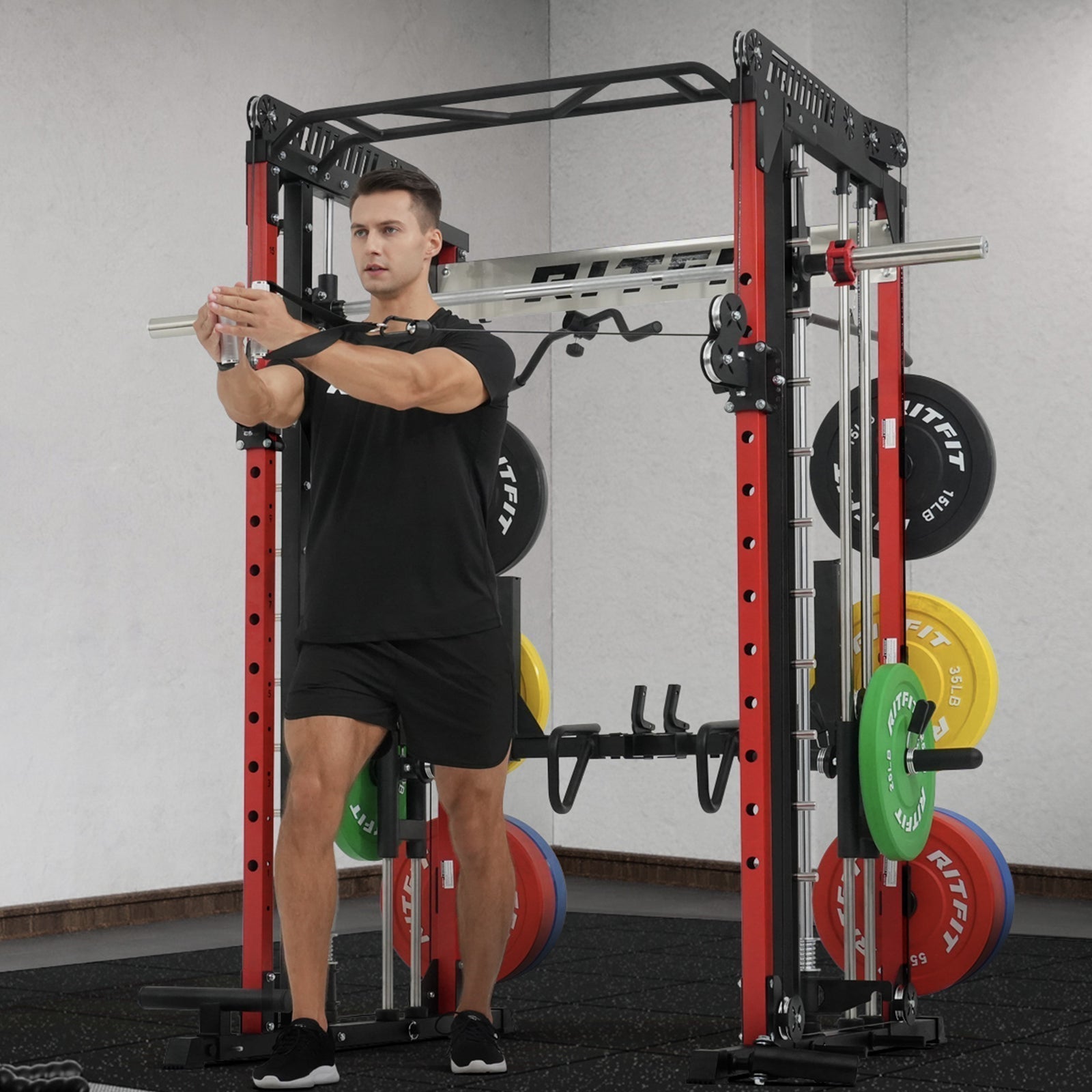 M1 PRO Multi-Functional Smith Machine with Cable Crossover System and Squat Rack for Home Gym