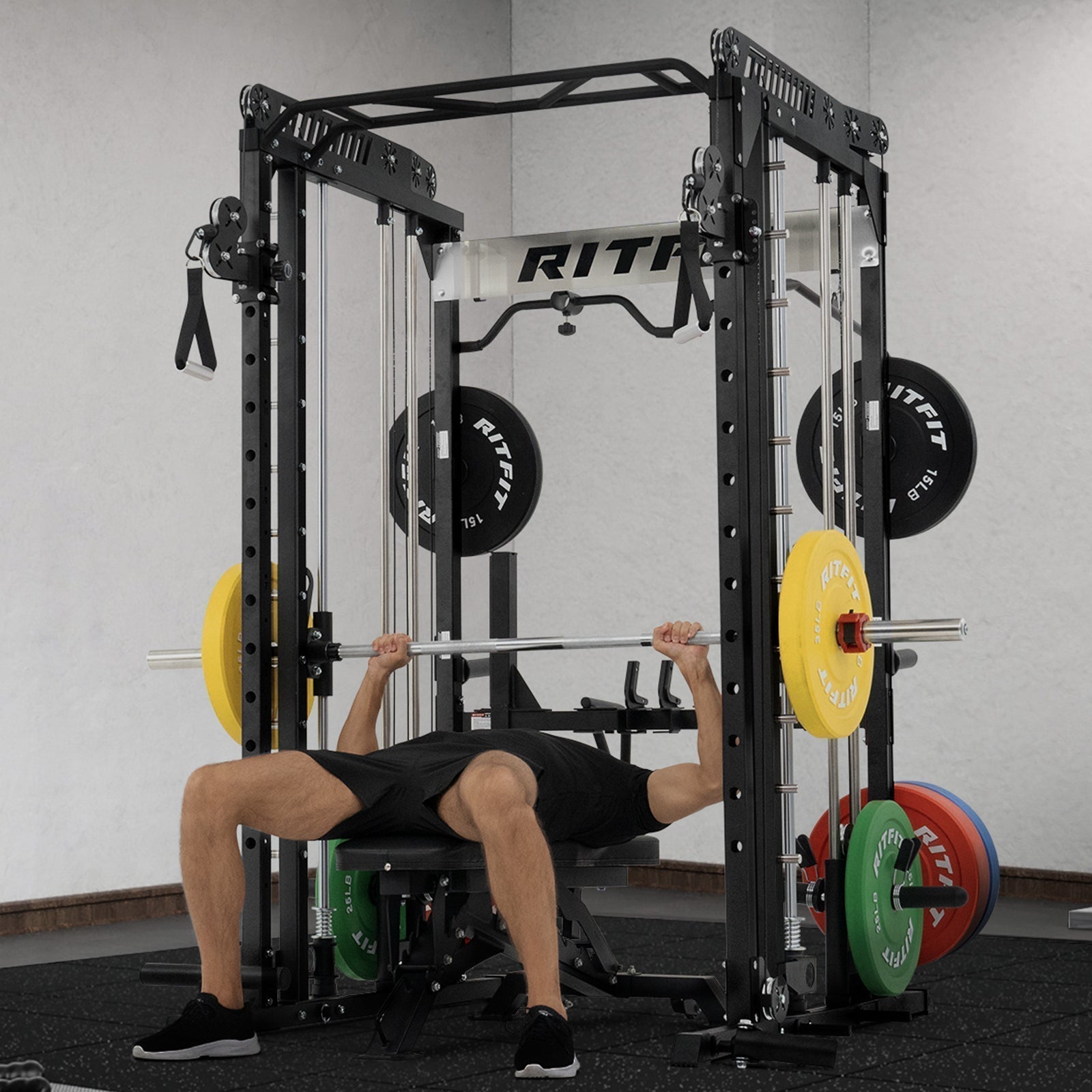 M1 PRO Multi-Functional Smith Machine with Cable Crossover System and Squat Rack for Home Gym