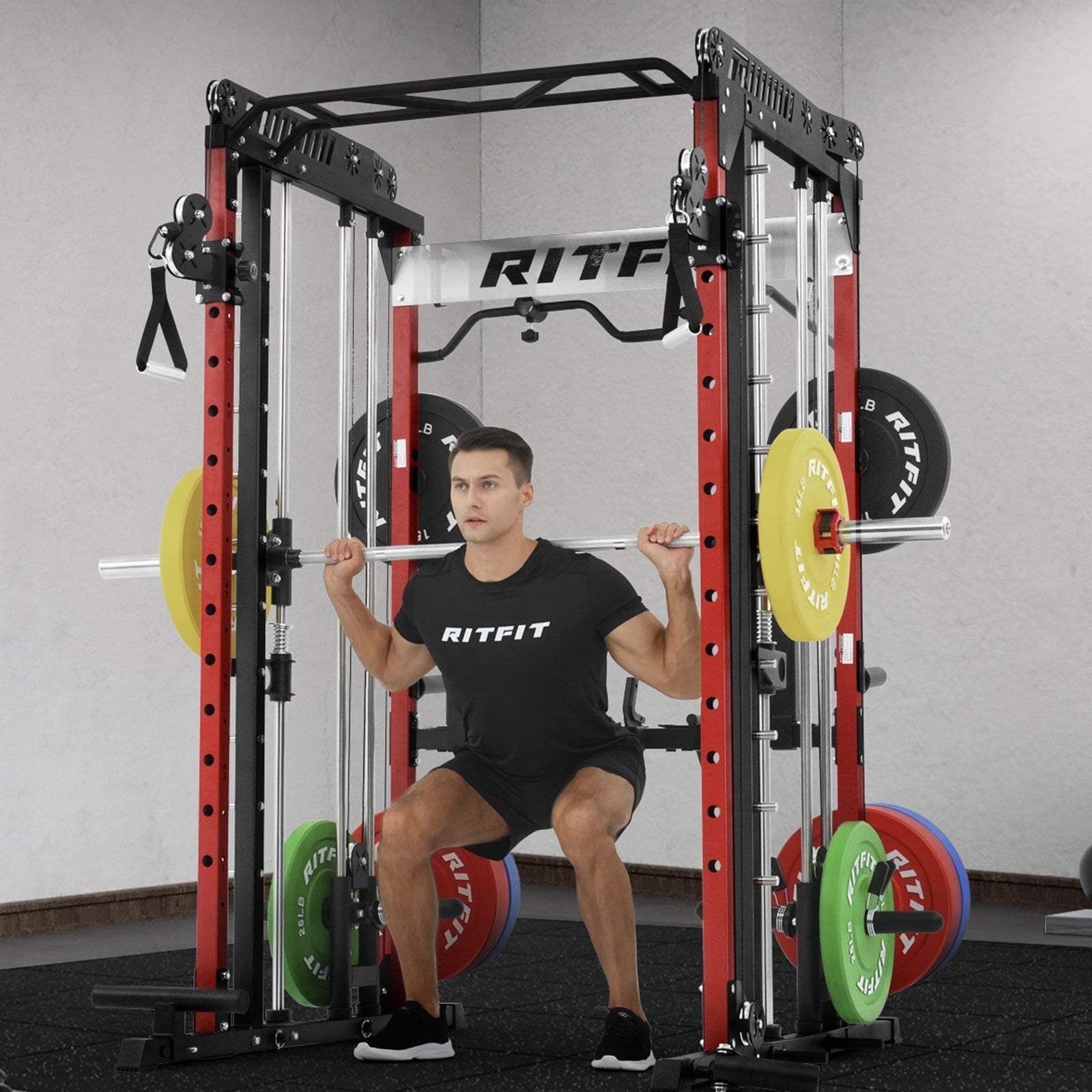 M1 PRO Multi-Functional Smith Machine with Cable Crossover System and Squat Rack for Home Gym