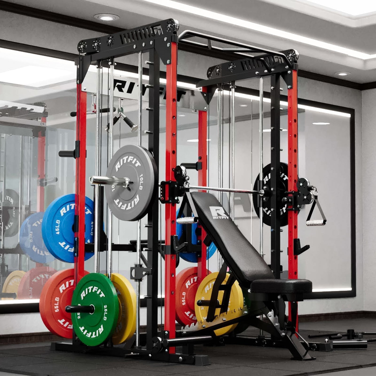 M1 PRO Multi-Functional Smith Machine with Cable Crossover System and Squat Rack for Home Gym