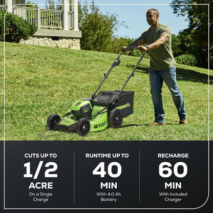 80V 21" Brushless 3-in-1 Push Lawn Mower: 4.0 Ah Battery and Charger, LM2138
