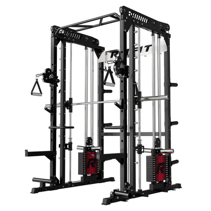 RitFit M1 PRO multi-functional smith machine with cable crossover and squat rack for home gym workouts, featuring sturdy steel construction.
