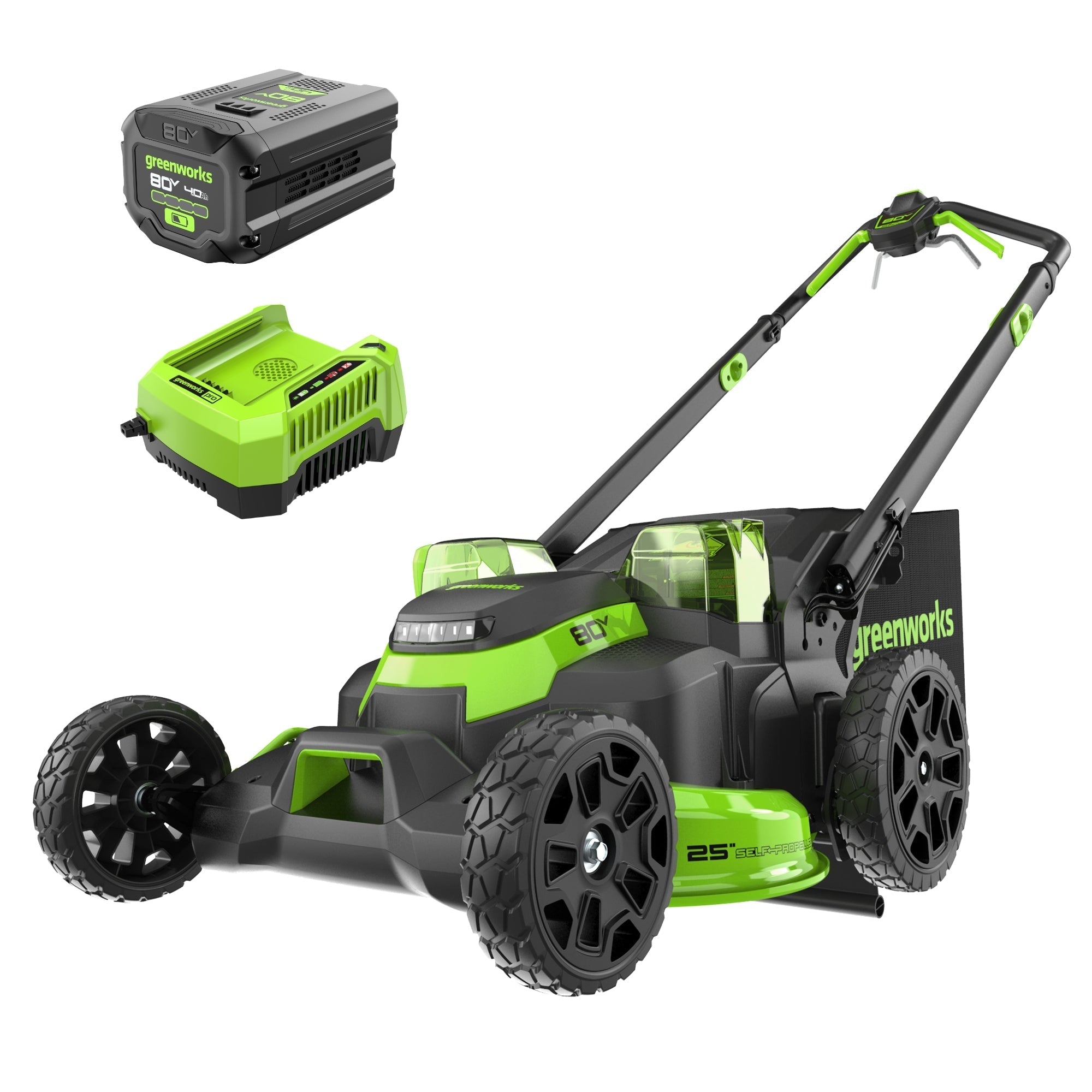 80V 25" Cordless Battery Dual Blade Self-Propelled Mower: 4.0 Ah Battery and Rapid Charger, LM2508S