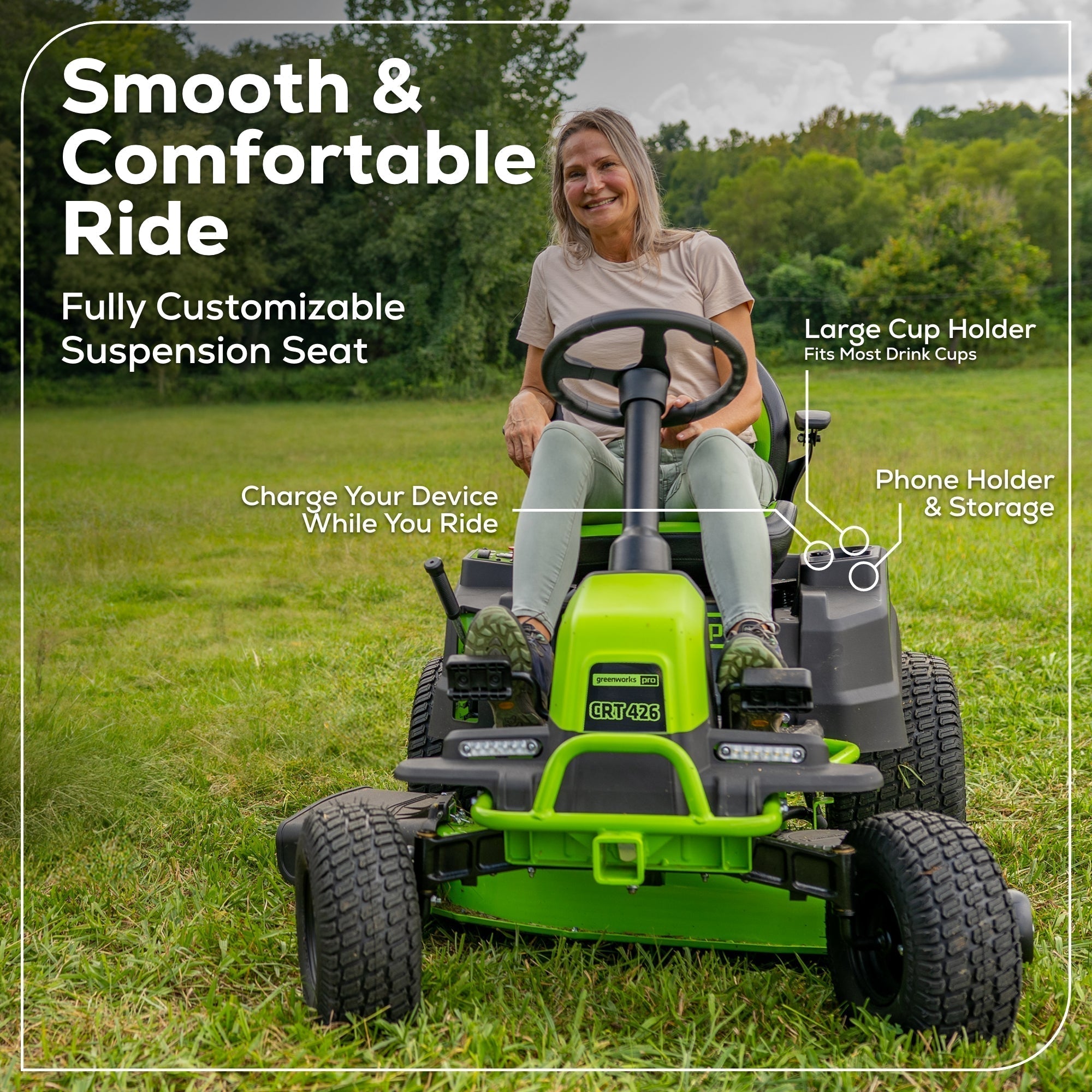 60V 42" Cordless Battery CrossoverT Riding Lawn Mower: (6) 8.0 Ah Batteries and (3) Dual-Port Turbo Chargers, CRT4261