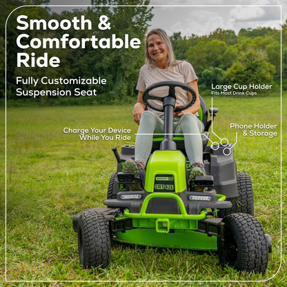 60V 42" Cordless Battery CrossoverT Riding Lawn Mower: (6) 8.0 Ah Batteries and (3) Dual-Port Turbo Chargers, CRT4261