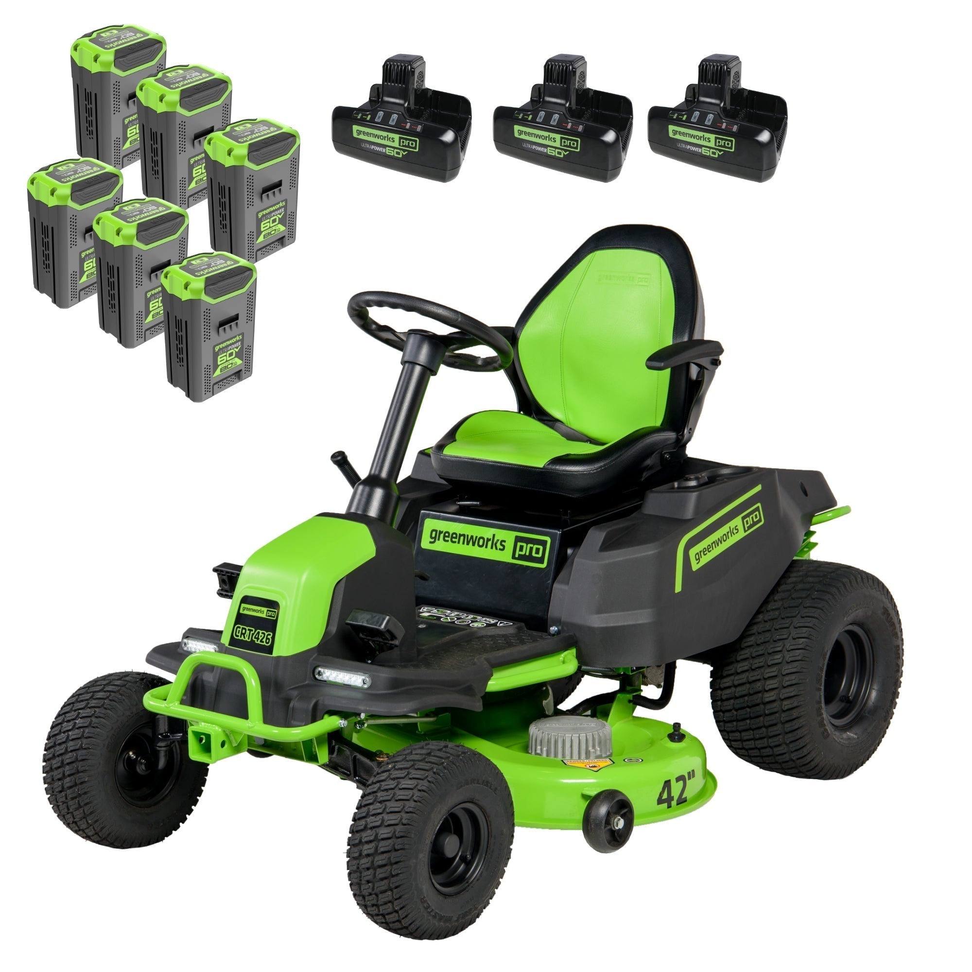 60V 42" Cordless Battery CrossoverT Riding Lawn Mower: (6) 8.0 Ah Batteries and (3) Dual-Port Turbo Chargers, CRT4261