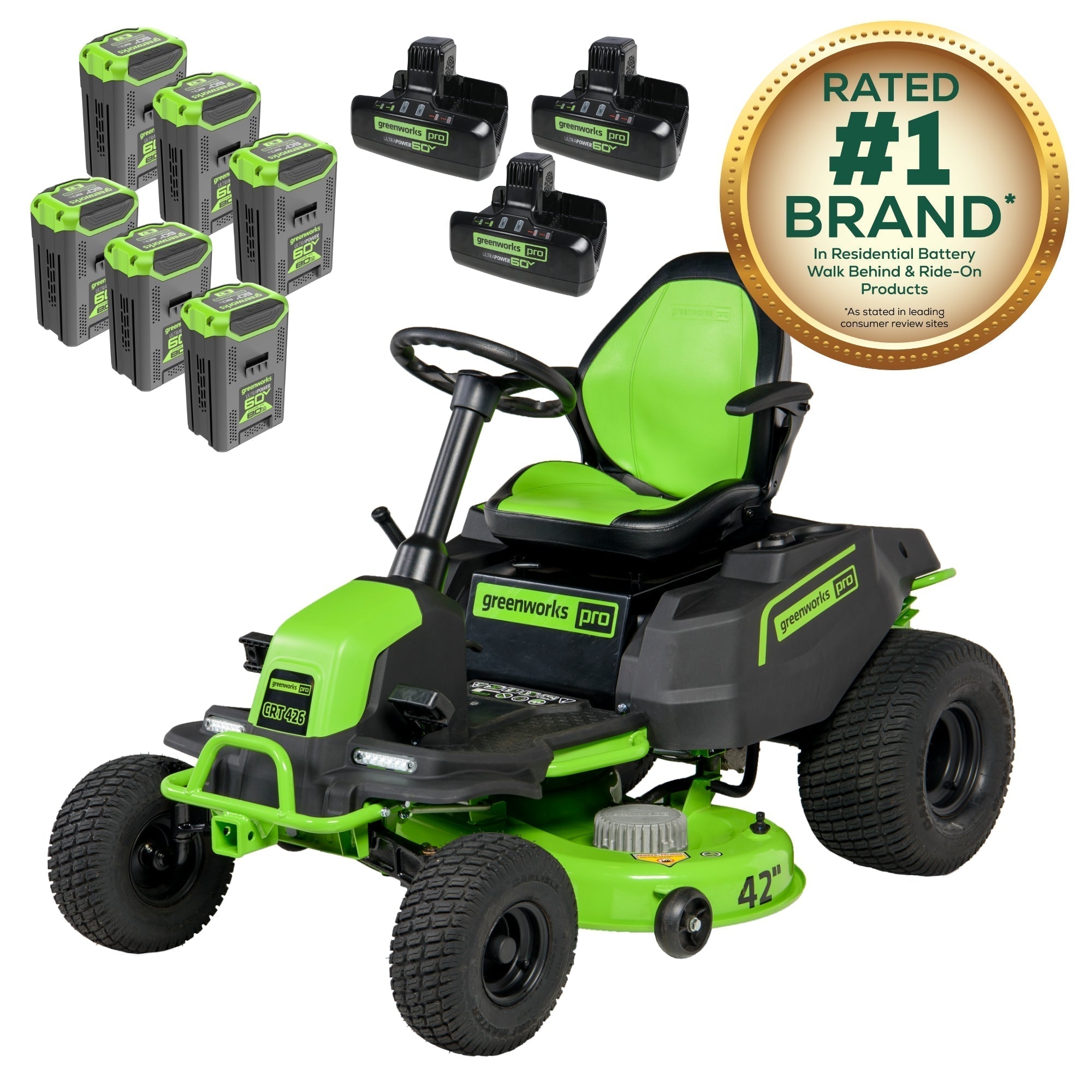 60V 42" Cordless Battery CrossoverT Riding Lawn Mower: (6) 8.0 Ah Batteries and (3) Dual-Port Turbo Chargers, CRT4261