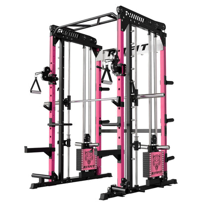 RitFit M1 PRO multi-functional Smith machine with cable crossover system and squat rack for home gym workouts.
