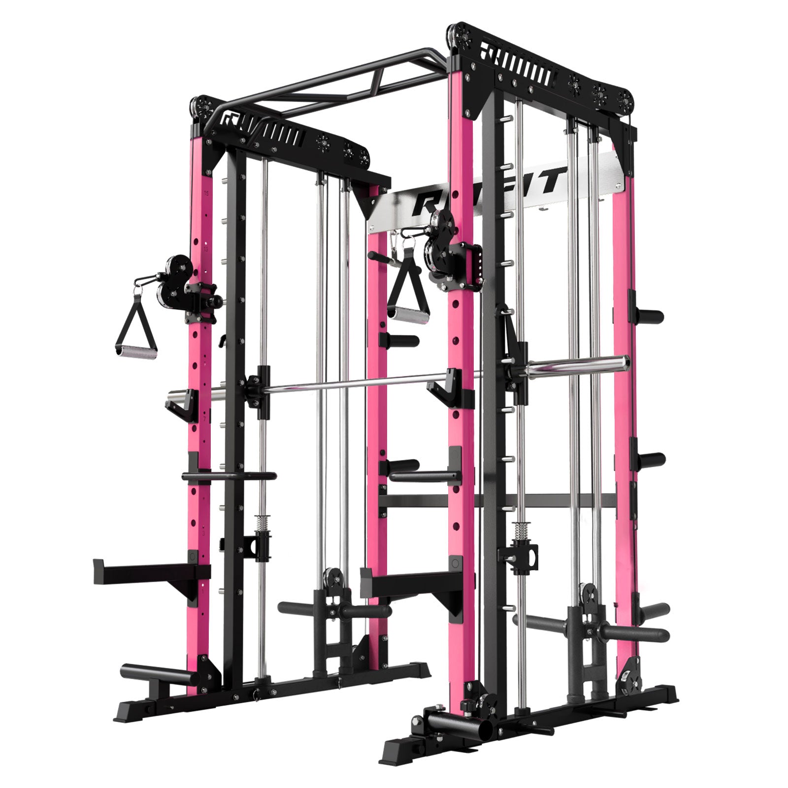 RitFit M1 PRO Multi-Functional Smith Machine with cable crossover system and squat rack for home gym use.